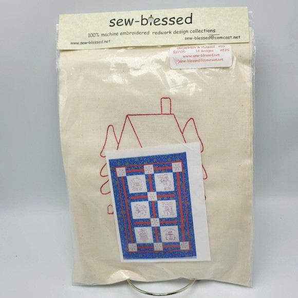 14 Redwork Christmas Snow Machine embroidery quilt square designs Muslin Red - Picture 1 of 6